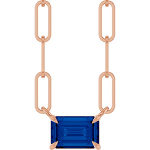 14K Rose Gold 6x4 mm Lab-Grown Blue Sapphire Solitaire 16" Necklace