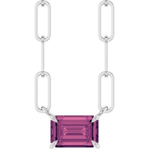 Sterling Silver 6x4 mm Natural Pink Tourmaline Solitaire 18" Necklace