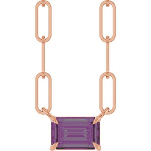 14K Rose Gold 6x4 mm Lab-Grown Alexandrite Solitaire 16" Necklace