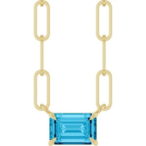 14K Yellow 6x4 mm Natural Aquamarine Solitaire 18" Necklace