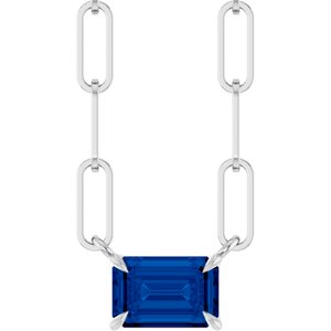 14K White Gold 6x4 mm Natural Blue Sapphire Solitaire 18" Necklace