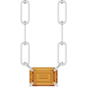Sterling Silver 6x4 mm Natural Citrine Solitaire 18" Necklace