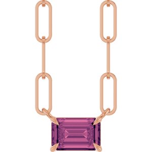 14K Rose Gold 6x4 mm Natural Pink Tourmaline Solitaire 18" Necklace
