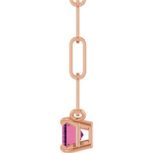 14K Rose Gold 6x4 mm Natural Pink Tourmaline Solitaire 18" Necklace