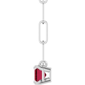 14K White 6x4 mm Natural Ruby Solitaire 18" Necklace