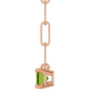 14K Rose 6x4 mm Natural Peridot Solitaire 18" Necklace