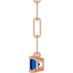14K Rose Gold 6x4 mm Lab-Grown Blue Sapphire Solitaire 18" Necklace