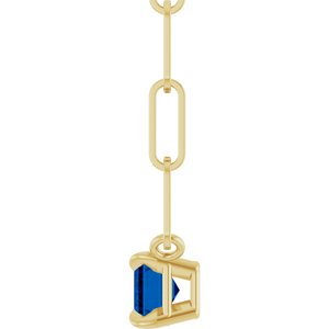 14K Yellow Gold 6x4 mm Lab-Grown Blue Sapphire Solitaire 18" Necklace