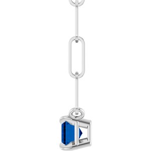 14K White Gold 6x4 mm Lab-Grown Blue Sapphire Solitaire 18" Necklace
