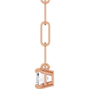14K Rose 6x4 mm Natural White Sapphire Solitaire 16" Necklace