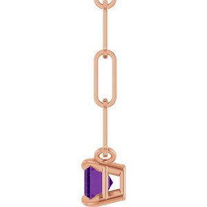 14K Rose Gold 6x4 mm Natural Amethyst Solitaire 18" Necklace