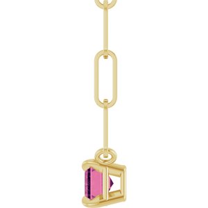 14K Yellow Gold 6x4 mm Natural Pink Tourmaline Solitaire 16" Necklace