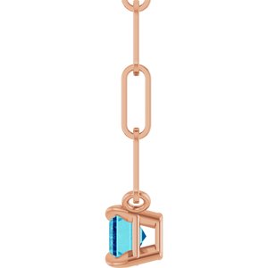14K Rose 6x4 mm Natural Blue Zircon Solitaire 16" Necklace