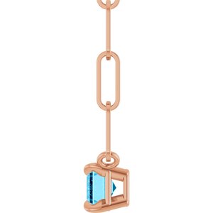 14K Rose 6x4 mm Natural Aquamarine Solitaire 16" Necklace