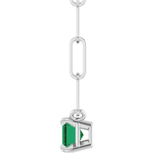 14K White Gold 6x4 mm Natural Emerald Solitaire 18" Necklace