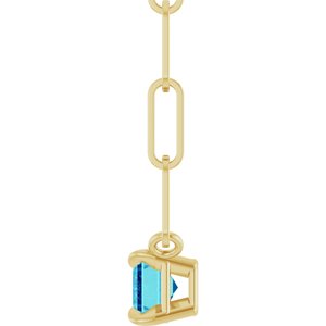 14K Yellow Gold 6x4 mm Natural Blue Zircon Solitaire 18" Necklace