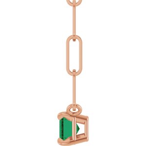 14K Rose Gold 6x4 mm Lab-Grown Emerald Solitaire 16" Necklace