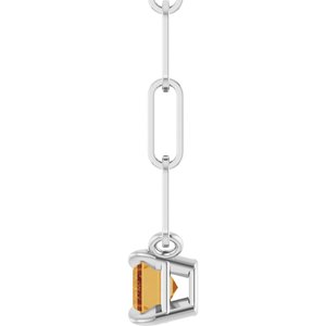 14K White 6x4 mm Natural Citrine Solitaire 18" Necklace
