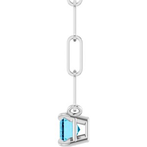 14K White 6x4 mm Natural Aquamarine Solitaire 16" Necklace