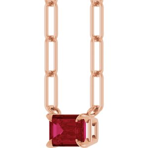 14K Rose 6x4 mm Lab-Grown Ruby Solitaire 18" Necklace