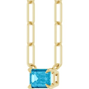14K Yellow Gold 6x4 mm Natural Aquamarine Solitaire 18" Necklace