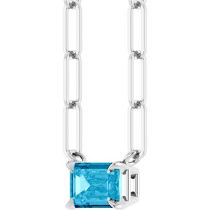 14K White 6x4 mm Natural Aquamarine Solitaire 18" Necklace