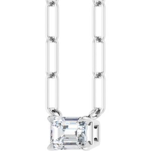 14K White Gold 6x4 mm Natural White Sapphire Solitaire 18" Necklace