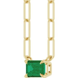 14K Yellow Gold 6x4 mm Lab-Grown Emerald Solitaire 16" Necklace