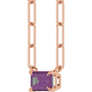 14K Rose 6x4 mm Lab-Grown Alexandrite Solitaire 18" Necklace