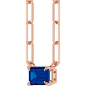 14K Rose Gold 6x4 mm Natural Blue Sapphire Solitaire 16" Necklace