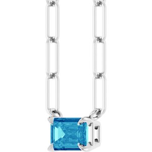 14K White Gold 6x4 mm Natural Blue Zircon Solitaire 16" Necklace