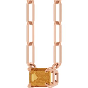 14K Rose Gold 6x4 mm Natural Citrine Solitaire 16" Necklace