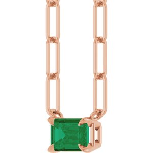 14K Rose 6x4 mm Natural Emerald Solitaire 18" Necklace