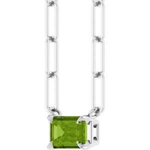 14K White Gold 6x4 mm Natural Peridot Solitaire 16" Necklace