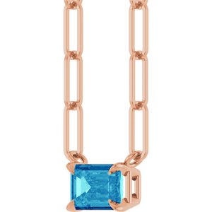 14K Rose Gold 6x4 mm Natural Blue Zircon Solitaire 16" Necklace