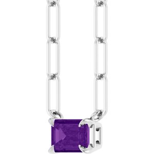 Sterling Silver 6x4 mm Natural Amethyst Solitaire 16" Necklace