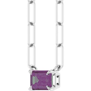 14K White Gold 6x4 mm Lab-Grown Alexandrite Solitaire 16" Necklace