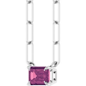 Sterling Silver 6x4 mm Natural Pink Tourmaline Solitaire 18" Necklace
