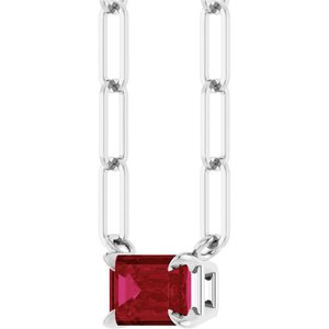 Sterling Silver 6x4 mm Lab-Grown Ruby Solitaire 16" Necklace