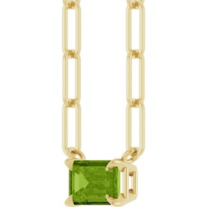 14K Yellow 6x4 mm Natural Peridot Solitaire 16" Necklace