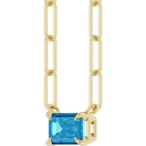 14K Yellow Gold 6x4 mm Natural Blue Zircon Solitaire 16" Necklace