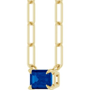 14K Yellow Gold 6x4 mm Lab-Grown Blue Sapphire Solitaire 16" Necklace