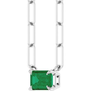 Sterling Silver 6x4 mm Natural Emerald Solitaire 18" Necklace