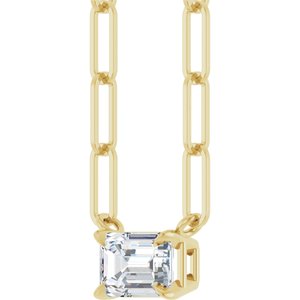 14K Yellow Gold 6x4 mm Natural White Sapphire Solitaire 16" Necklace