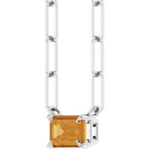 14K White 6x4 mm Natural Citrine Solitaire 16" Necklace