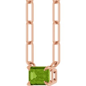 14K Rose Gold 6x4 mm Natural Peridot Solitaire 18" Necklace