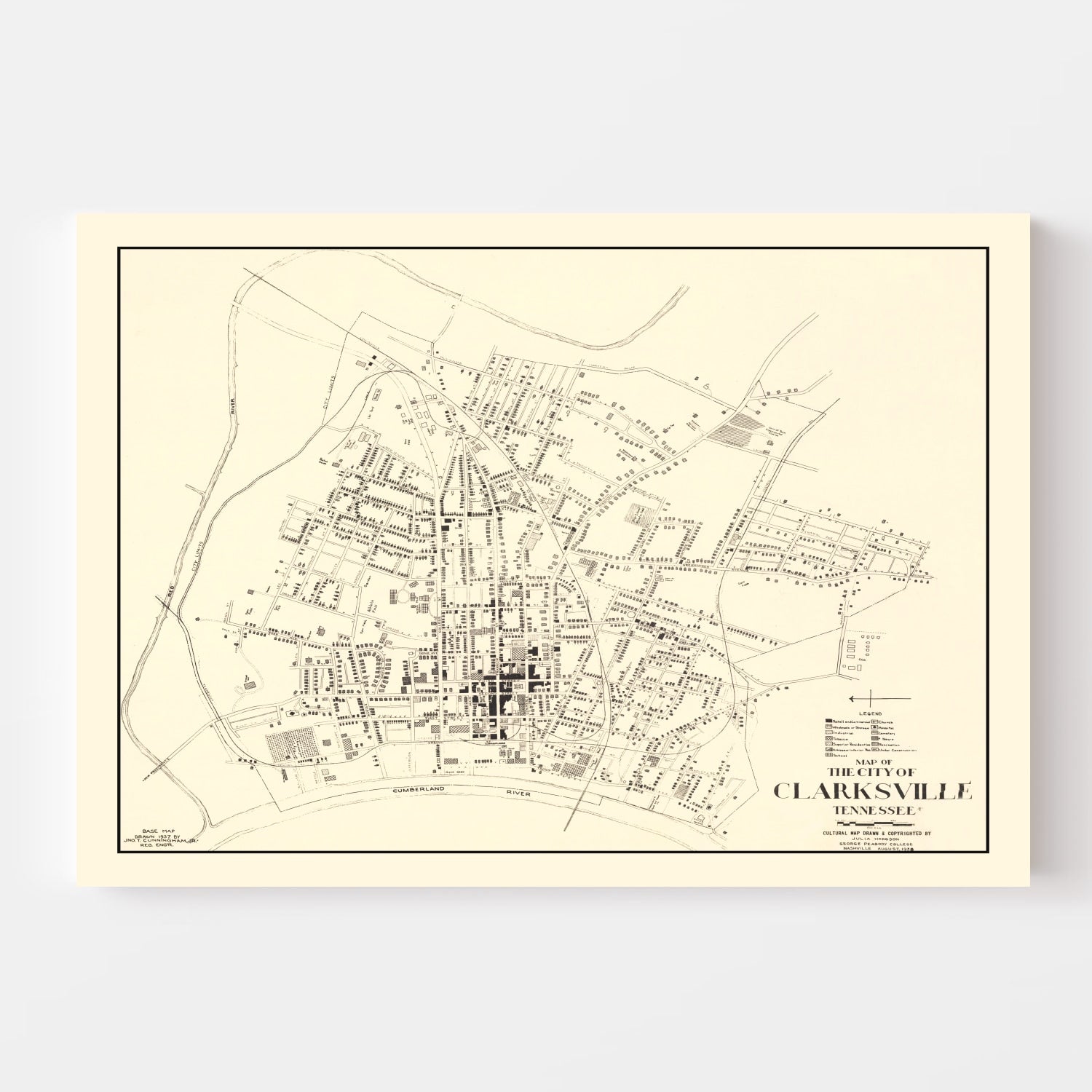 Vintage Map of Clarksville, Tennessee 1938