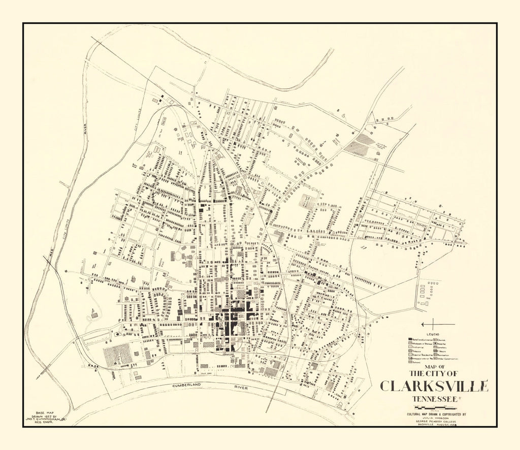 Vintage Map of Clarksville, Tennessee 1938