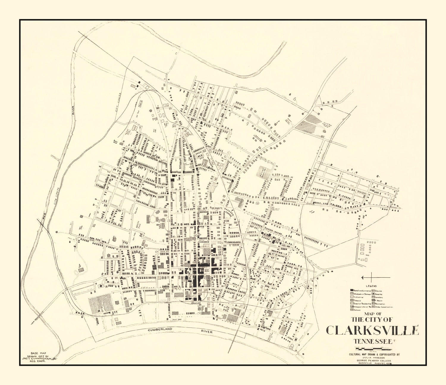 Vintage Map of Clarksville, Tennessee 1938