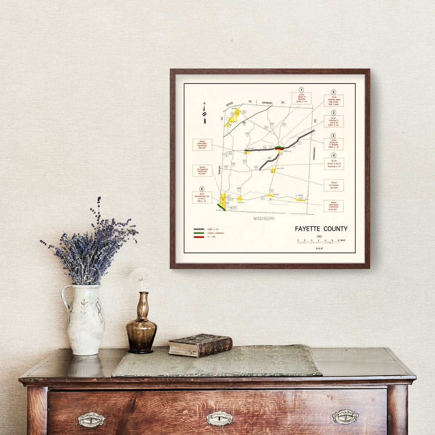 Vintage Map of Fayette County, Tennessee 1997